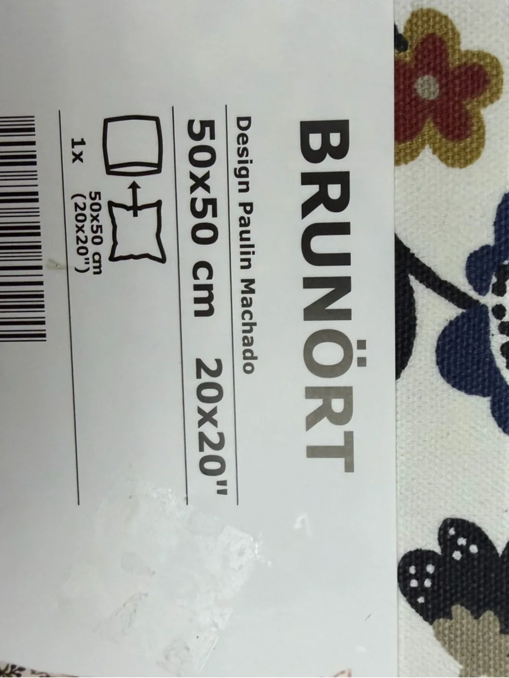 NWT Brunort IKEA pillow, sham floral multicolor 20” x 20” zipper